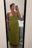 This was actually a backup dress to another one I had bought, but it ended up being the one I kept! It fits great (a little gapping in the bust/chest, but that's normal for me) and accentuates my hourglass/pear shape! The chartreuse pops on my summer tan skin, and with gold jewelry and raffia shoes, it's the perfect summer wedding guest look! - Anna J.