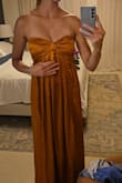 The color is NOT as bright as pictures. Ordered for a fall wedding & it was on sale for $40, so I got as a back-up. Color & silk is beautiful. I think style/fit depends on body type. Finally, fit is great for tall women! - Michelle S.