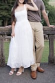 It took me FOREVER to find a dress for my engagement photoshoot, and I'm so glad I went with this one!! I love the back, and the silhouette was exactly what I was looking for. I was hoping it would be more tea-length, as I didn't have time for alterations before the photoshoot nor the budget (the dress has 3 layers so it would've been expensive!). Although I just attribute that to me being so short lol. Overall, I love how my photos came out, and I will be reusing the dress for my rehearsal dinner! - Jaeden T.