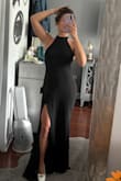 I am absolutely obsessed with this dress! It's lightweight, comfortable, and perfect for a summer wedding. I'm a sucker for a high neckline and a slit, and the open back makes it even more stunning. I originally bought this dress along with another one, planning to return one, but I ended up keeping both because I loved them so much. My only complaint is the length. Even with 4-inch heels it was still too long, so I had to have it hemmed (pictures are from before hemming). For reference, I'm 5'4, 128 lbs, and have a more athletic, triangle-shaped upper body. Overall, it's a gorgeous, elegant dress that fits beautifully, and I'm so excited to wear it as a wedding guest to a black-tie wedding! - Gianna C.