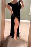 I have such horrible body dysmorphia since having a baby. I am hourglass-shaped, DDD breasts, thick thighs & decent hips. My problem is my stomach; I have a mom pouch "fupa" hanging skin, whatever you wanna call it. I wear a size 14 dress, or XL. This dress hides my insecurities!!
The material is perfect for someone with my belly; it does NOT cling to your body, and it's so beautiful. Only thing I will say is that it is VERY long. I will be having it hemmed, but other than that& it is so perfect!! - Stephanie C.