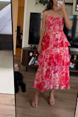 Vaya Red Multi Floral Tiered Midi Dress