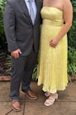 Perfectly Stunning Yellow Jacquard Strapless Midi Dress
