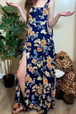 Love Me Forever Navy Blue Floral Square Neck Maxi Dress