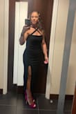 LOVE this dress! Beautiful slit on the side, material is perfect weight. Wore to a fall Gala. - Amber B.