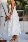 Perkins White Textured Lace-Up Corset Midi Dress