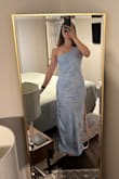 Nadra Light Blue Satin Jacquard One-Shoulder Maxi Dress