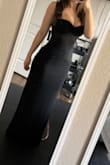 This dress is so flattering and the material is great quality. I am usually between small and medium in size and I went with a small for a tighter fit. It has a nice stretch to it so it fit perfect. The mesh in the middle looks more thick & less see through in person than in the model photo. - Natalie W.