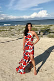 I wore this dress for a wedding in Mexico. The top was a tad big but I prefer it not to be too form fitting. Plus, you can adjust the straps and tie the lower part tighter if you need to. I did have to get the skirt hemmed, I believe between 2.5-3 inches. I received lots of compliments in it and felt super comfortable. - Victoria G.