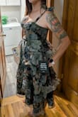 Definitely size up as it is fitted right under the bust. Very flattering and classy. As a tall girl, it hit mid shin and will be great for a late summer/early fall wedding. With the adjustable straps, you feel secure and comfortable. - Becky V.