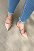 Gorgeous looking shoes! Very feminine, very stylish, and a little sexy. Love the blush color with the warm golden studs. I usually don't like studs so much as they can look cheap, but on these shoes with the blush color, they look lovely! I am usually a size 9, but they do run a little large so had to order a smaller size. Size 8 was too small, but 8.5 fits me perfectly. The toe box is quite spacious, so if you have narrower feet, you might want to try ordering a full size down. Other than that, they are comfortable (even for wider feet). I've worn them for a whole day out and didn't have any rubbing, blisters, or discomfort. Super happy with the purchase! Highly recommend these stylish shoes! - Mirjam W.