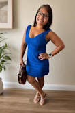 Loved this dress! I received many compliments; the color was a bright blue, just beautiful. The length was perfect for my height; it wasn't too short nor too long, it was just perfect, two fingers above my knee. The only thing I would fix would be the sleeves, there were a little loose, but then again I'm sure it has to do with my height. - Maria G.