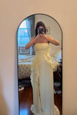 Pretty dress, but the color is much lighter than in the photos. Unfortunately by the time I realized how light it was in some lightings I had already removed the wardrobe tape so I cannot return it. Also a bit tight on the chest. - Alexa S.