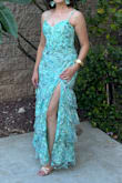 Angele Mint Blue Sequin Embroidered Tiered Maxi Dress