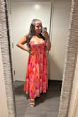 Aysel Coral Pink Abstract Strapless Bustier Midi Dress