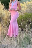 Romantic Destiny Light Pink Square Neck Trumpet Maxi Dress