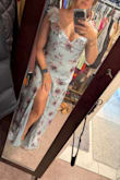 Sweetest Entrance Light Blue Floral Ruffled Tie-Back Maxi Dress