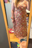 Bought a few dresses for a welcome party with the dress code summer florals. Really cute dress- love the color, the muted florals, and the leg slit felt perfect (not too high). It's light enough for hot weather, though that makes the fabric feel a little cheaper, but kind of ideal depending on the event and weather. Unfortunately, it just looked kinda frumpy on me for lack of better words. A little loose up top, tight in the middle; length was perfect for me though. Would absolutely recommend for a different body type; just didn't work well on myself. - Kelsey S.