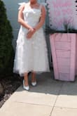 Effortlessly Sweet White Tulle 3D Floral Tie-Strap Midi Dress