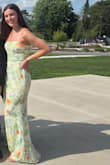 Epitome of Allure Lime Floral Mesh Strapless Ruched Maxi Dress