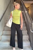 Terry Lime Green Mock Neck Asymmetrical Sweater Top