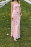 Celebratory Aesthetic Pink Floral Pleated Strapless Maxi Dress