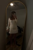 Ornella Cream Floral Textured Long Sleeve Mini Dress