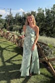 Renni Sage Green Floral Jacquard One-Shoulder Maxi Dress
