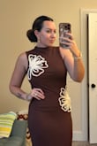 Eviee Brown Sweater Knit Embroidered Midi Dress