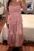 Tennon Light Pink Plisse Tiered Midi Dress