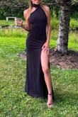 Keep It Interesting Black Asymmetrical Cutout Halter Maxi Dress