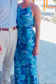Valdria Blue Abstract Cowl Halter Midi Dress