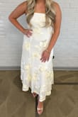 Taden Ivory Mesh Floral Applique Midi Dress