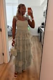 Pure Radiance Sage Brush Mesh Swiss Dot Tiered Maxi Dress