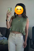 Flouncin' Around Dusty Olive Cropped Ruffled Sweater Tank