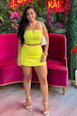 Beata Light Yellow Strapless Two-Piece Skort Romper