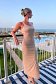 Something About Her Beige Color Block Ribbed Backless Midi Dress