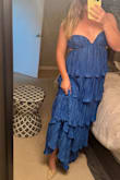 Kanya Blue Satin Plisse Tiered Maxi Dress