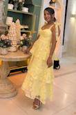 Glamorous Sweetie Yellow Burnout Tie-Strap Bustier Midi Dress