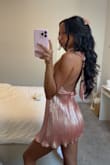 Collins Peach Lurex Plisse Halter Mini Dress
