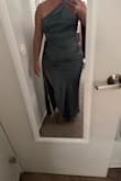 Lulus suggested size large based on my measurements and the dress is too tight. I wasn't able to zip it all the way up. The slit comes up too high even if it were looser. I think it runs small in general and I will return and likely will not exchange for a larger size unfortunately. I ordered in slate blue and navy blue. Both colors are beautiful. For reference, my measurements are 38" bust, 34" waist, 48" hip. I'm pear-shaped so this dress would fit someone tall and slender by the feel of it. Hope that helps someone else when ordering. - Natalie C.