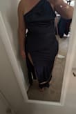 Lulus suggested size large based on my measurements and the dress is too tight. I wasn't able to zip it all the way up. The slit comes up too high even if it were looser. I think it runs small in general, and I will return and likely will not exchange for a larger size unfortunately. Ordered in slate blue and navy blue, both colors are beautiful. For reference, my measurements are 38" bust, 34" waist, and 48" hip. I'm pear-shaped so this dress would fit someone tall and slender by the feel of it. Hope that helps someone else when ordering. - Natalie C.