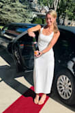 Jalini White Jersey Knit Scoop Neck Maxi Dress