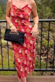 Rosetta Red Multi Floral Midi Dress and Scarf Set