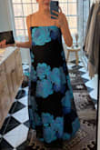 Yavanna Black and Blue Floral Jacquard Shift Maxi Dress