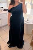 Coveted Confidence Navy Blue Velvet Asymmetrical Maxi Dress
