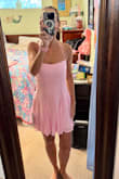 I love the sheer fabric overlay on this dress. The fit is perfect and I am so excited to wear this! - Monique F.