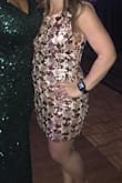 I really liked this dress and I got a good deal on it. I wore it to chaperone a dance at school and to my bachelorette party in Vegas. I received a ton of compliments. The only issue I had were the sequins rubbing against my arms. By the end of the night, I was ready to take it off because my arms were so irritated. It served its purpose and was really cute. - Samantha M.