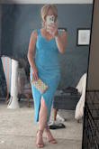I loved wearing this dress! It fit like a glove, and the color was so vibrant and pretty. My only caution is that the slit is fairly high, so even on my petite frame, I was aware of how I sat/moved. But overall, very comfortable in the material. - Gwen A.