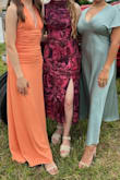 Purchased this dress for a late summer wedding and it was perfect! The material was stretchy, extremely comfortable, and not too heavy! The head hole is a little small if you have a larger head like myself but I was able to get it on and it was not too tight around the neck. - Peyton A.